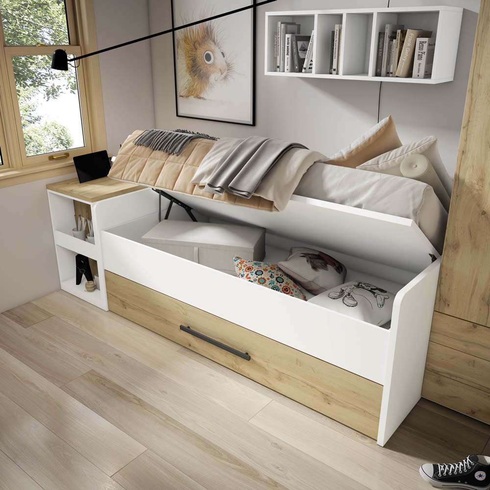 Cama con canapé abatible con nido debajo