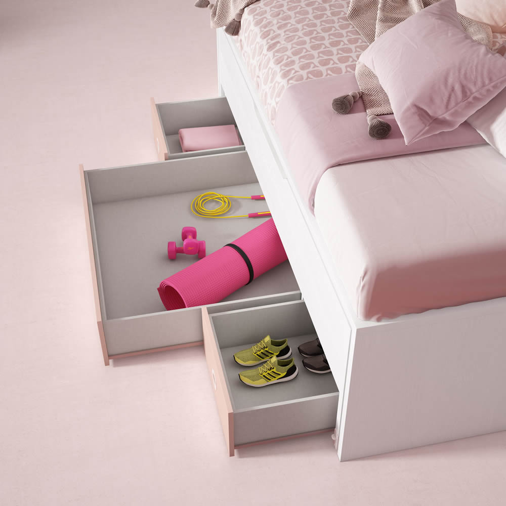 Cama compacta con cajones guia y freno