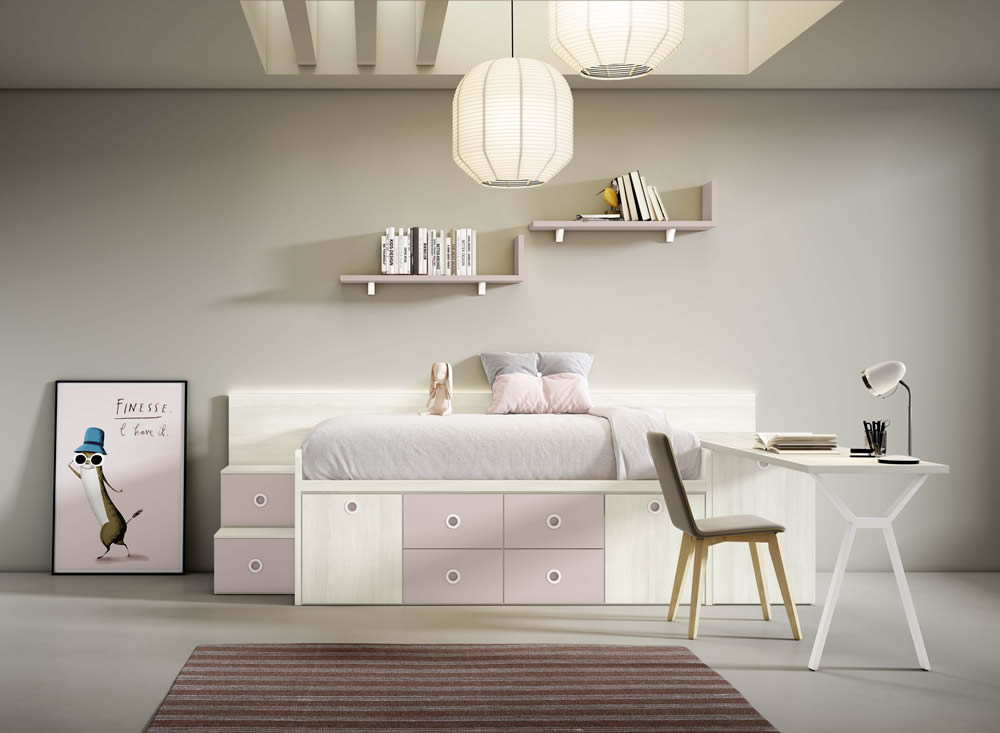 Cama con 4 cajones y puertas